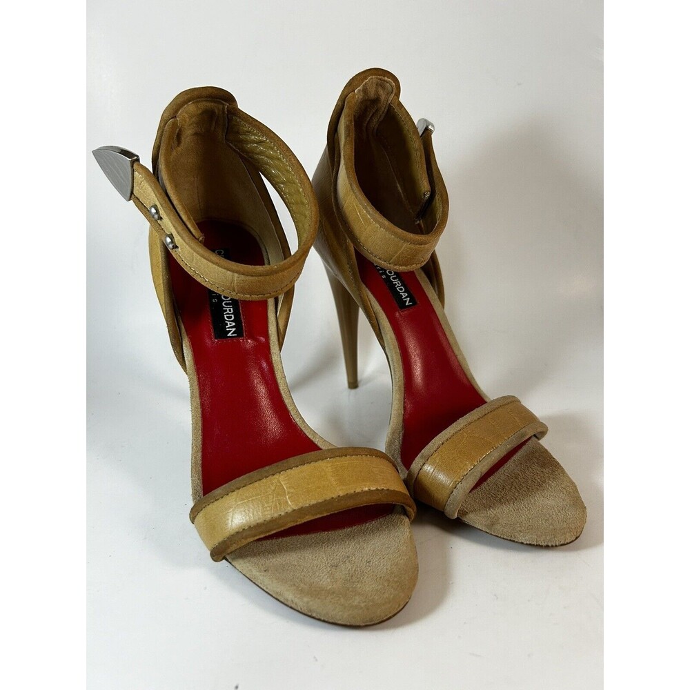Charles Jourdan Paris Holly Nactro Nude Tan Open Toe Leather High Heel Pumps 6 M